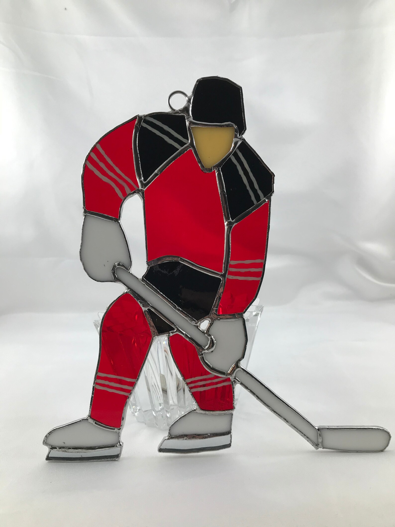 Hockey Player Large Stained Glass Sun Catcher. Calling All Hockey Fans