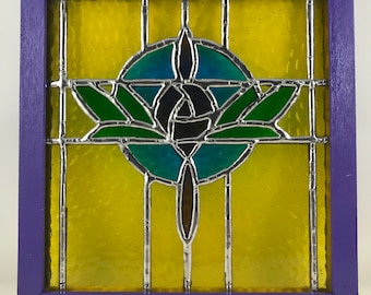 Stained Glass Art Deco Rose Panel Eye Catching Colors And Etsy