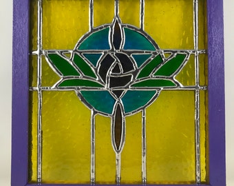 Stained Glass Art Deco Rose Panel Eye Catching Colors And Etsy