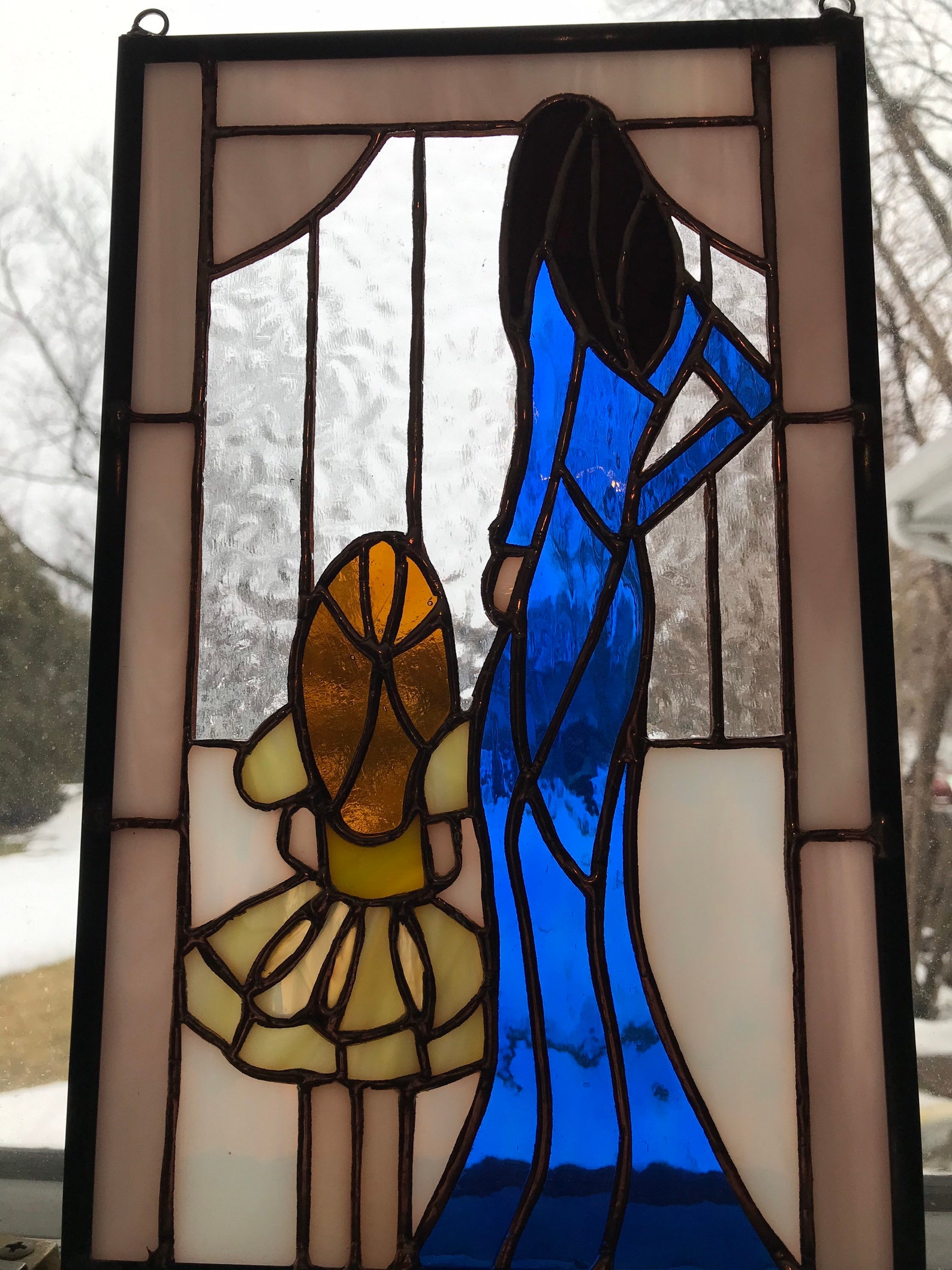 Mother and child Stained glass panel. Handmade Handcrafted Etsy
