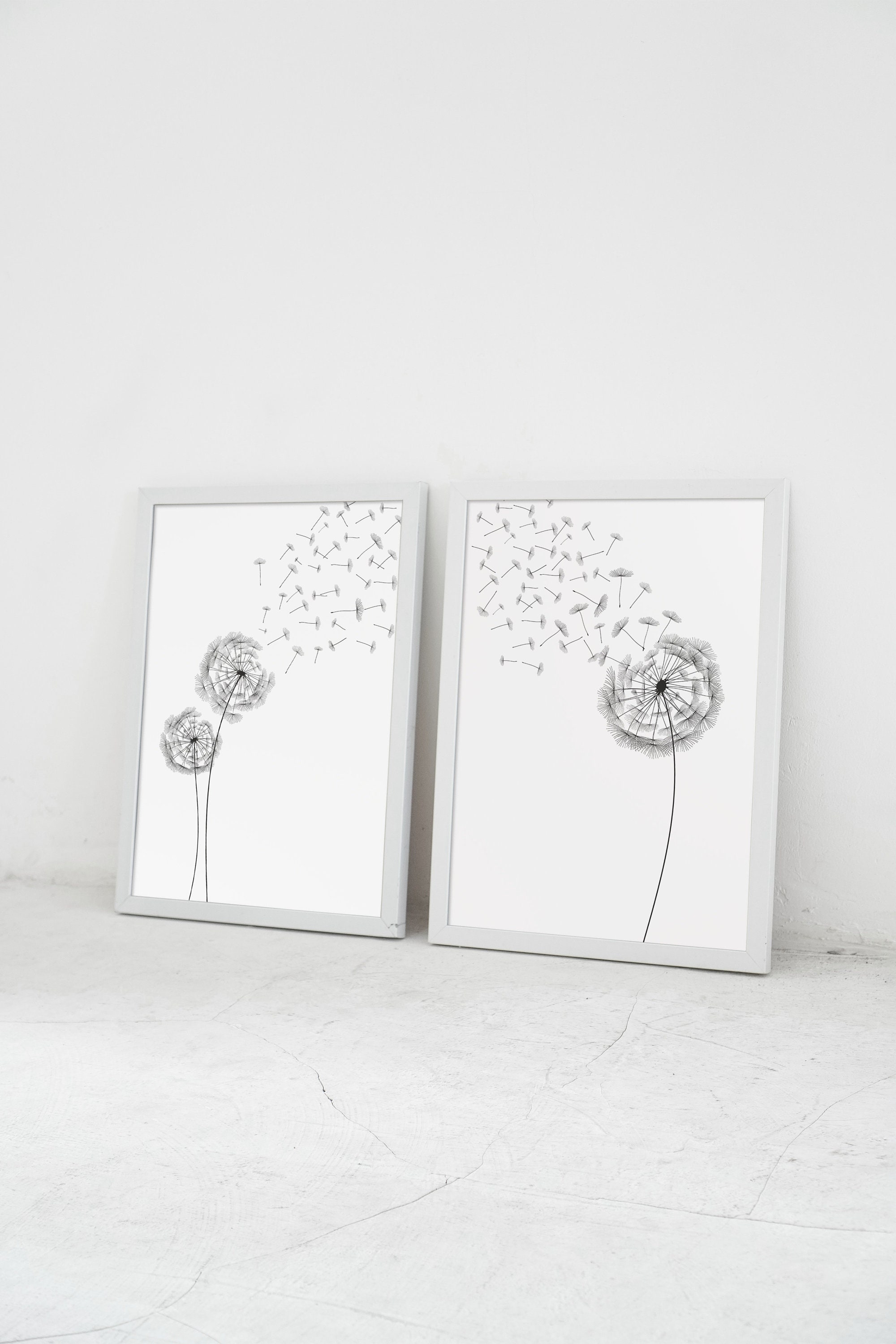 Dandelion Wall Art Set of 2 Dandelion Drawing Botanical Etsy