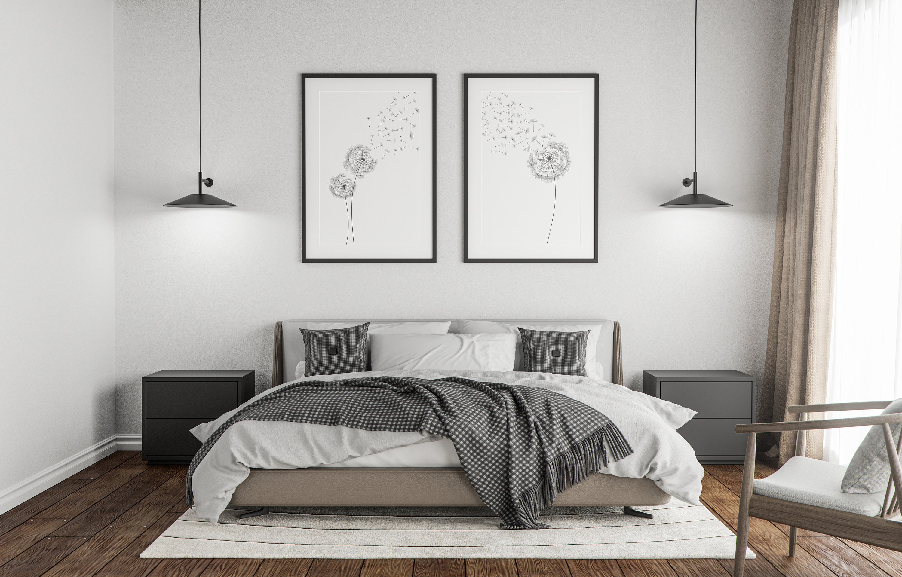 Dandelion Wall Art Set of 2 Dandelion Drawing Botanical Etsy