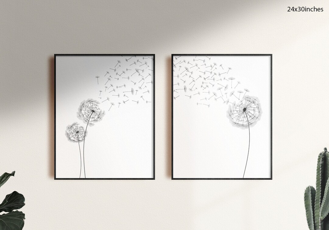 Dandelion Wall Art Set of 2 Dandelion Drawing Botanical Print Flower
