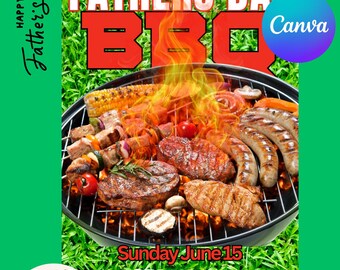 Fathers Day BBQ Flyer Editable Canva Template  Digital Cookout Invitation Printable Grill Out Invite