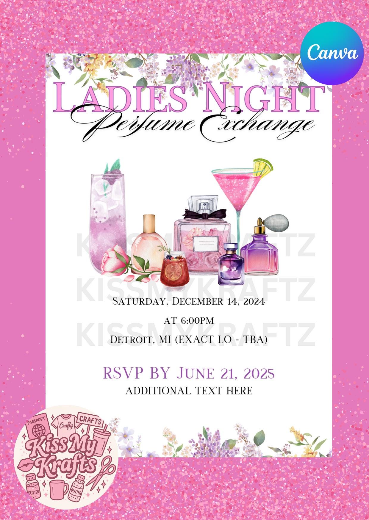 Ladies Night Perfume Exchange Flyer – Editable Canva Template | Girls Night Out Invitation | DIY Digital Download