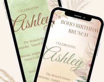 Boho Birthday Brunch Invitation 2 in 1 – Editable Canva Template – Neutral Aesthetic Invite – Printable or Digital Download
