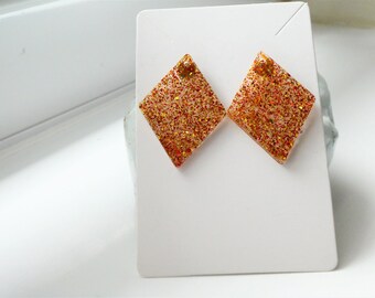 Red and Gold sparkly resin earrings| handmade earrings| Gifts for her