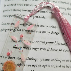 Mini pressed flower handmade resin bookmarks with tassels Floral bookmarks image 9