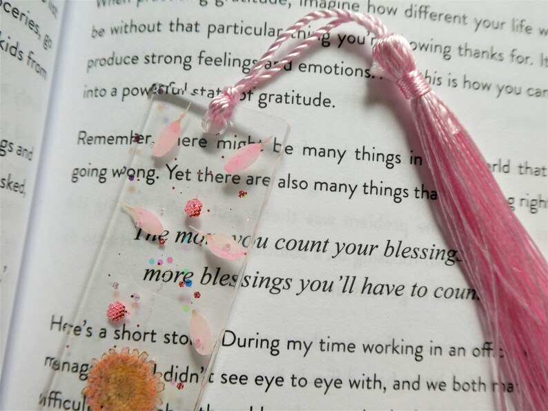 Mini pressed flower handmade resin bookmarks with tassels Floral bookmarks image 9