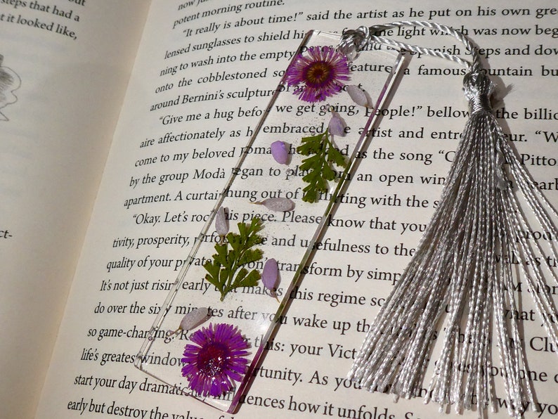 Mini pressed flower handmade resin bookmarks with tassels Floral bookmarks image 10