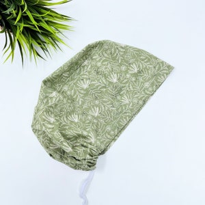 Green Floral Euro Scrub Cap for Women, Surgical cap Satin Lined Option