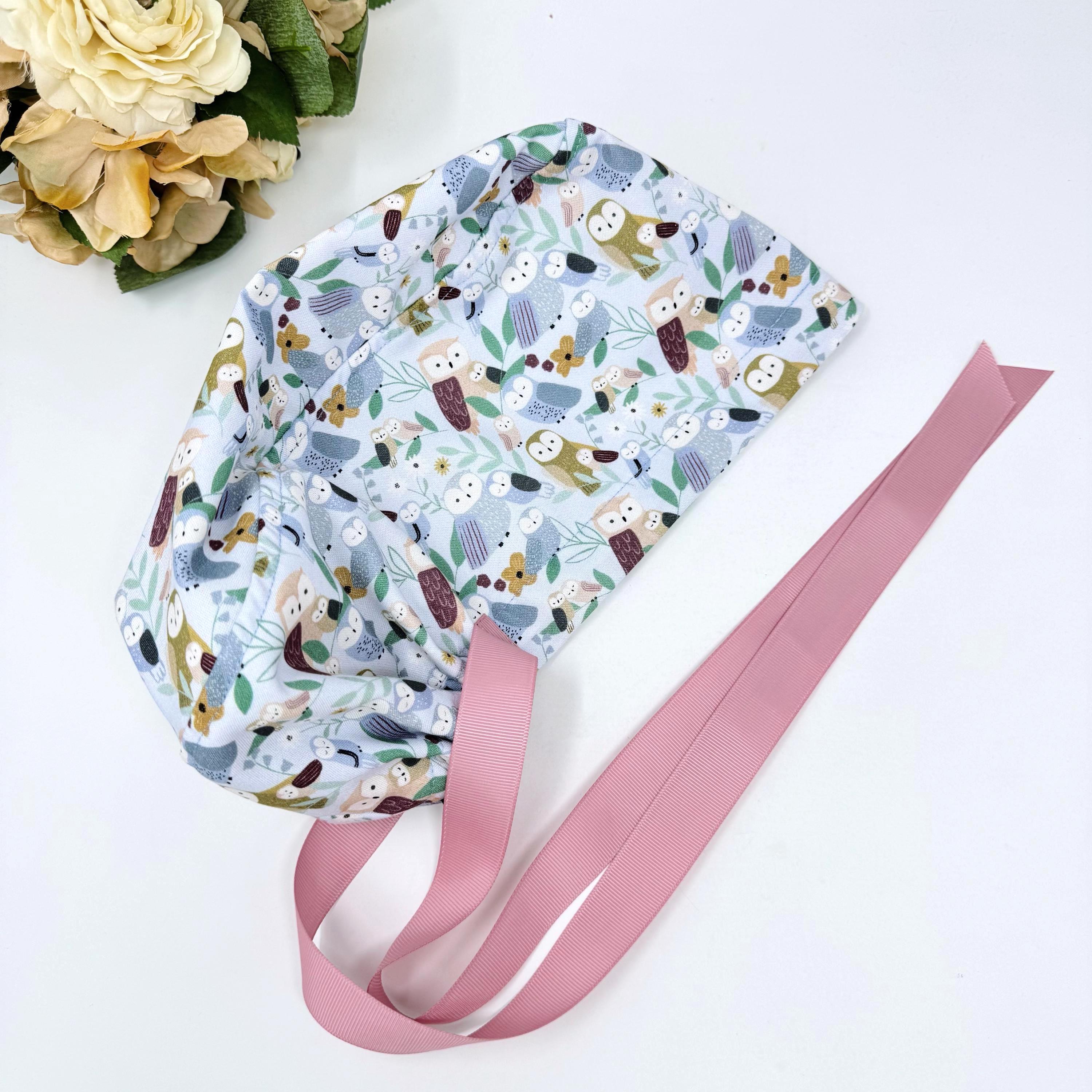 Owl Euro scrub cap with ties for Women, Cute European Surgical cap with Satin Lined Option by Paradi
