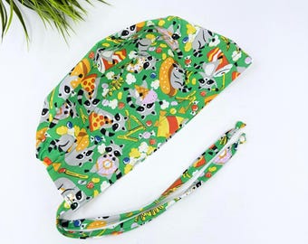 Gorro quirúrgico de mapache para hombre. Gorro divertido de Paradise Caps.