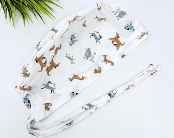 Mens Surgical scrub cap. Funny dogs tie back scrub hat by Paradise Caps.