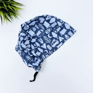 Camping Euro scrub cap for women. Outdoor European satin lined surgical cap by Paradise Caps. Got Wood? - print.