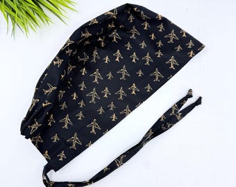 Men's surgical scrub cap. Airplane skull tie-back style scrub hat by Paradise Caps.