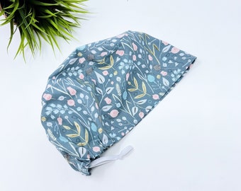 Flowers Euro Scrub Cap for Women, Surgical cap Satin Lined Option