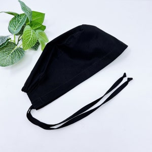 Black Classic Surgical Scrub Cap — Unisex | Handmade | 100% Cotton | Solid color tie back scrub hat by Paradise Caps.