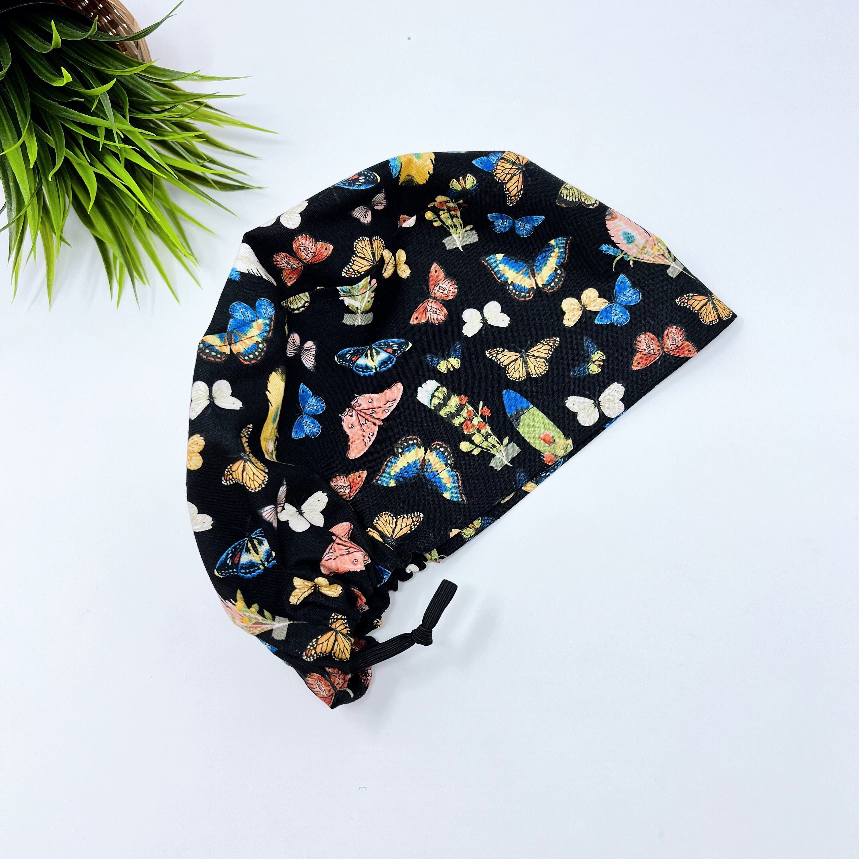 Butterfly Euro scrub cap for women. Summer European satin lined surgical cap by Paradise Caps.