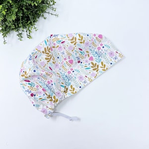 Floral Euro scrub cap for women, Summer satin lined surgical hat by Paradise Caps.  Floral Vine - print.