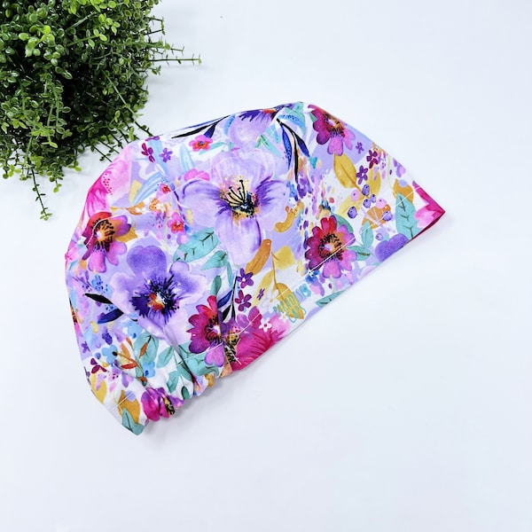 Bonnet Euro Scrub floral pour femme, bonnet chirurgical avec doublure en satin