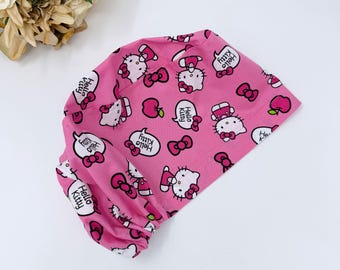 Gorro quirúrgico rosa estilo europeo para mujer, gorro quirúrgico Kitty con opción de forro de satén de Paradise Caps.