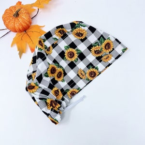 Sunflower Euro Scrub Cap for Women, Thanksgiving Surgical cap with Satin Lined Option by Paradise Caps.