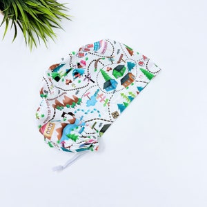 Women&#39;s satin lined scrub cap. Camping Euro Scrub Cap for Women, Summer surgical cap satin lined by Paradise Caps.