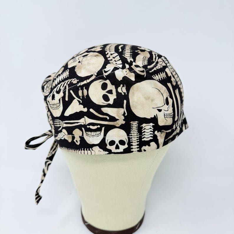 Skeleton Men's Surgical Scrub Cap. Anatomy Bones Skull Tie-back Style ...