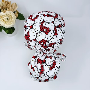 Kitty Surgical cap  for women. Satin Lined option, Surgical cap with ponytail. Ponytail scrub hat by ParadiseCaps.