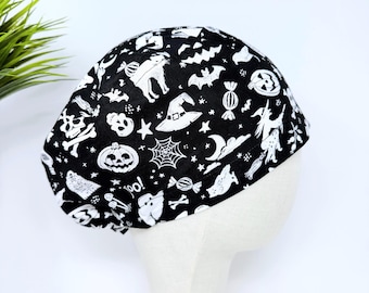 Gorro quirúrgico europeo de Halloween para mujer con opción de forro de satén de Paradise Caps.