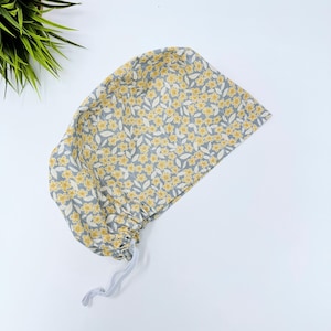Floral Euro scrub cap for women by ParadiseCaps, Yellow flower European surgical hat with Satin Lined.