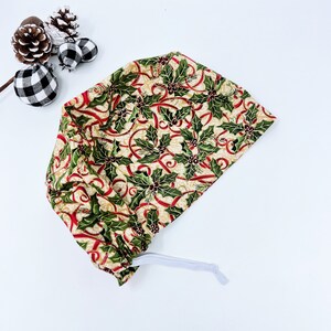 Holly Christmas Euro Scrub Cap for Women, Surgical cap with Satin Lined Option