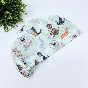 Easter Euro Scrub Cap for Women, Dog Surgical hat with Satin Lined option by Paradise Caps.