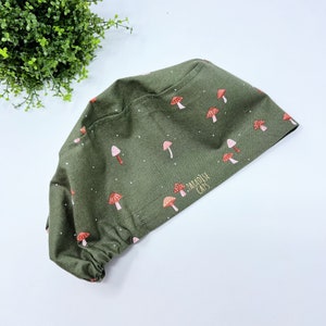 Mushroom Euro scrub cap for women. European surgical cap with satin lined by Paradise Caps.