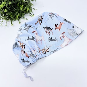 Dogs Euro Scrub Cap for Women, Surgical cap Satin Lined Option