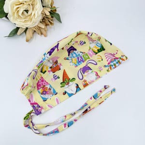 Easter Men&#39;s surgical cap. Gnome skull tie-back style surgical scrub cap by Paradise Caps.