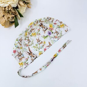 Easter Men&#39;s surgical cap. Bunny skull tie-back style surgical scrub cap by Paradise Caps.