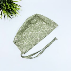 Green Floral Skull tie-back style Scrub Cap. Summer surgical cap by Paradise Caps.