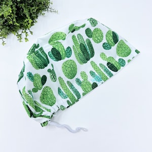 Cactus Euro scrub cap for women. European surgical cap with satin lined by Paradise Caps.