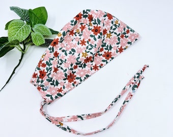 Floral Skull tie-back style Scrub Cap. Flower surgical cap for women by Paradise Caps.