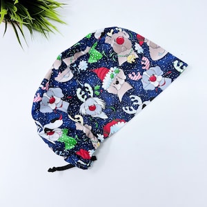 Christmas Euro Scrub Cap for Women, Dog Surgical cap Satin Lined Option