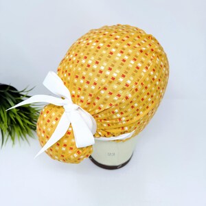 Euro scrub cap with ties for Women. Minimal Pattern European Surgical hat with Satin Lined Option by Paradise Caps. Euro PLUS style.