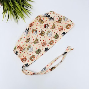 Cat Surgical cap for men. Funny tie back scrub hat by Paradise Caps.