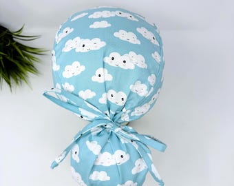 Gorro quirúrgico con coleta para mujeres con cabello largo, gorro tipo nube forrado de satén