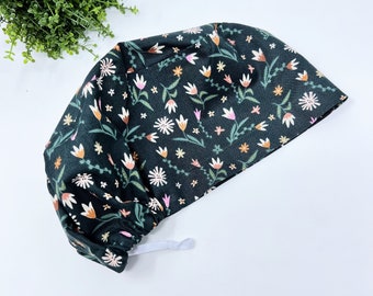 Flowers Euro Scrub Cap for Women, Surgical cap Satin Lined Option