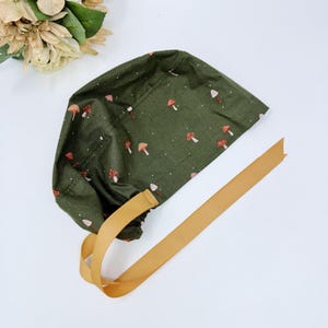 Mushroom Euro Scrub Cap for Women. Euro Scrub Cap style with ties by ParadiseCaps. Fall European Surgical cap with Satin Lined Option.
