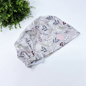 Floral Euro scrub cap for women, Summer satin lined surgical hat by Paradise Caps.