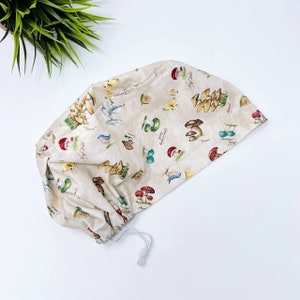Mushroom Euro scrub cap for women. Fall European satin lined surgical cap by Paradise Caps.