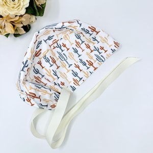 Cactus Euro scrub cap with ties for Women, European Surgical cap with Satin Lined option by Paradise Caps. Euro PLUS style.